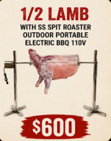 1/2 Lamb with stainless steel spit roaster outdoor portable electric BBQ 110 v 